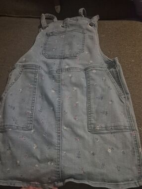 Cat & Jack Light Blue Floral Denim Overall Dress